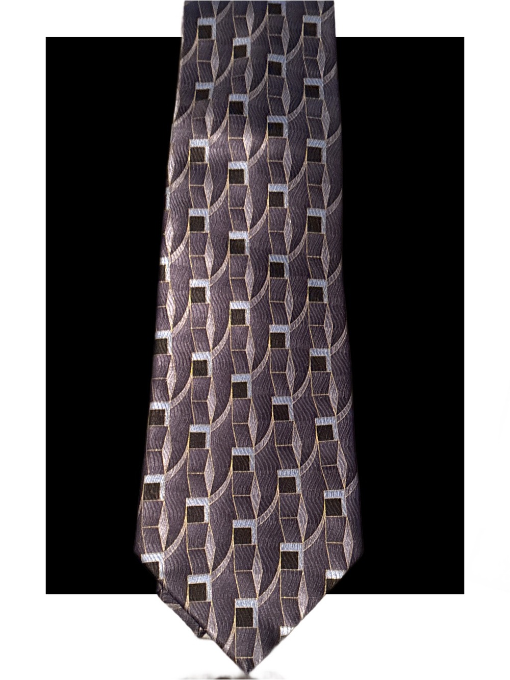 Vintage Men's Patterned Tie in Dark Gray with Silver Accents